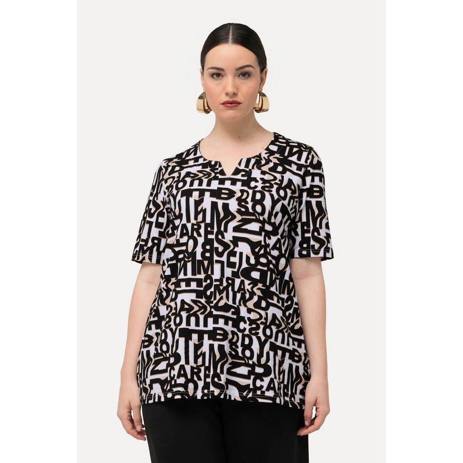 Ulla Popken T-Shirt Imprimé Lettres Col Tunique Manches Courtes  