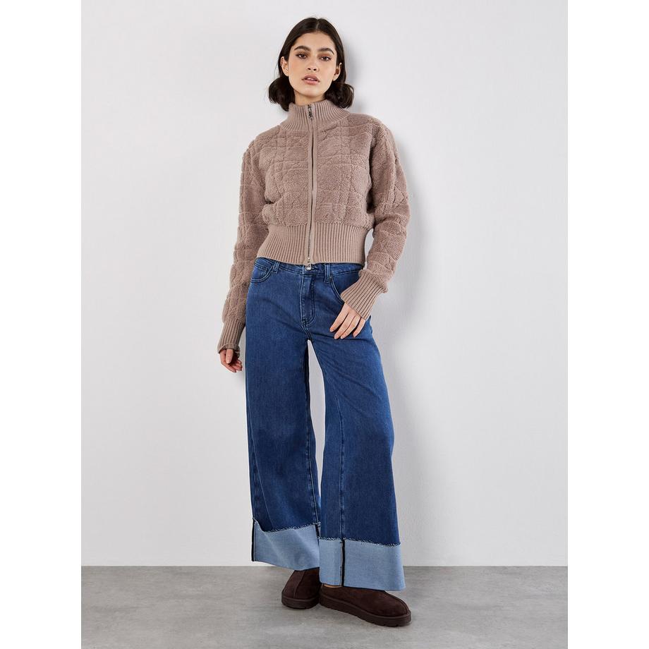 APRICOT Cardigan court zippé en maille bouclée  