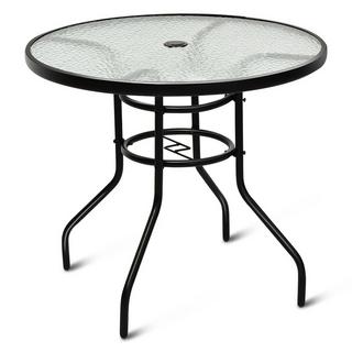 Northix Table de bistro en métal avec trou pour parasol et plateau en verre épaissi table de jardin table en verre noir  
