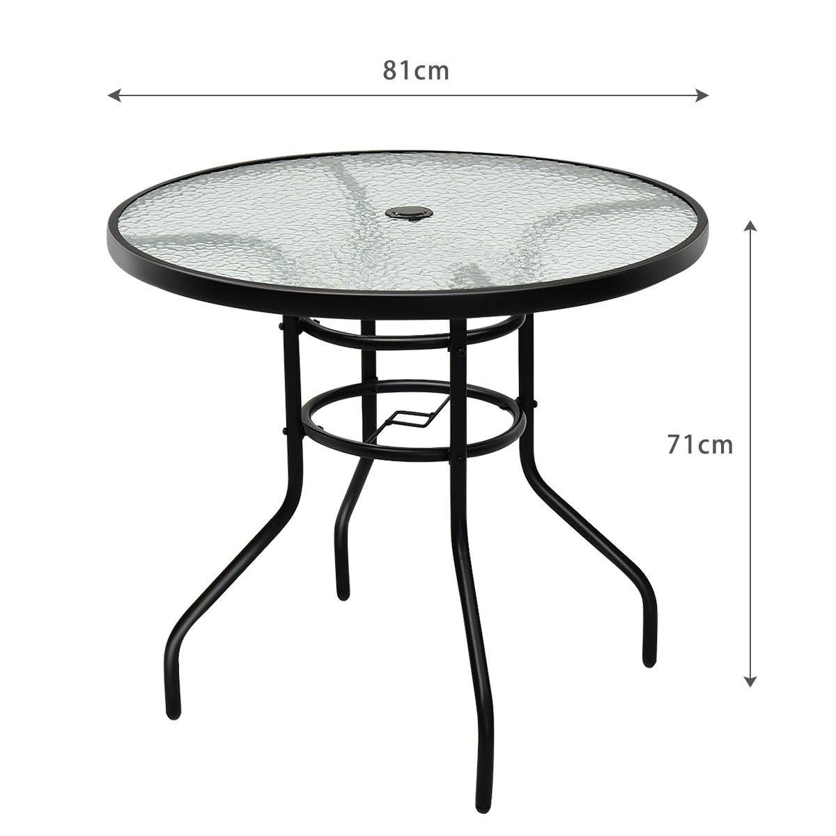 Northix Table de bistro en métal avec trou pour parasol et plateau en verre épaissi table de jardin table en verre noir  