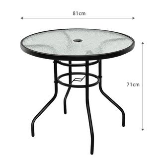 Northix Table de bistro en métal avec trou pour parasol et plateau en verre épaissi table de jardin table en verre noir  