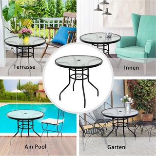 Northix Table de bistro en métal avec trou pour parasol et plateau en verre épaissi table de jardin table en verre noir  
