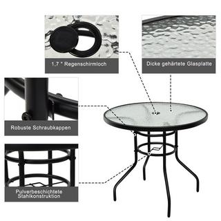 Northix Table de bistro en métal avec trou pour parasol et plateau en verre épaissi table de jardin table en verre noir  