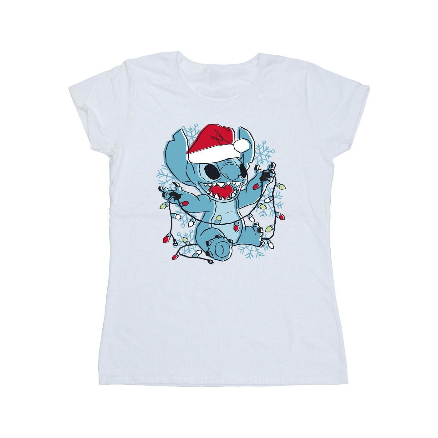 Image of Lilo And Stitch Christmas Lights Sketch Tshirt Damen Weiss XL