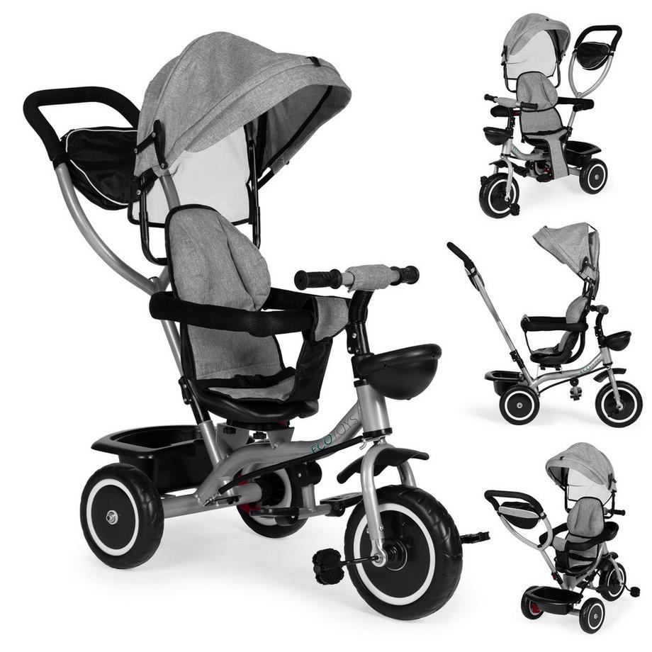 Poussette tricycle 2 en 1, siège pivotant, auvent pliable