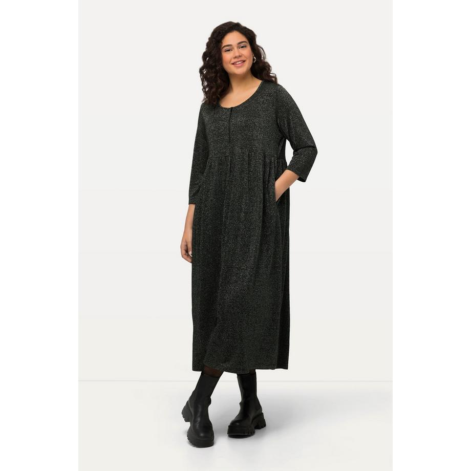 Ulla Popken Abito Midi Jersey Effetto Metallico Girocollo Mezze Maniche  