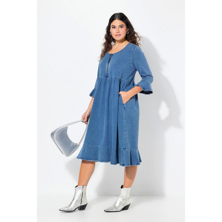 Ulla Popken Abito midi svasato con cerniera e maniche a 3/4  