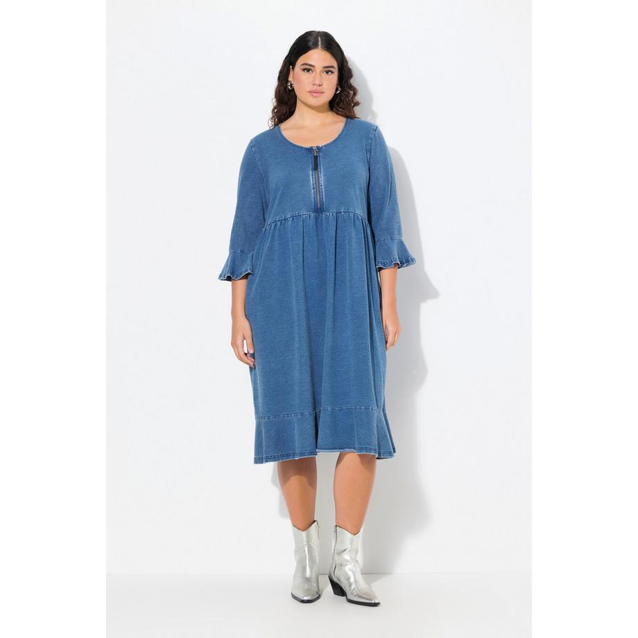 Ulla Popken Abito midi svasato con cerniera e maniche a 3/4  