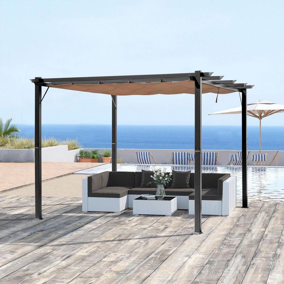 Northio Gazebo Pergola Con Tetto In Tessuto Regolabile 3 X 4 M Tettoia In Alluminio Protezione Solare Per Terrazza Giardino Grigio + Marrone  