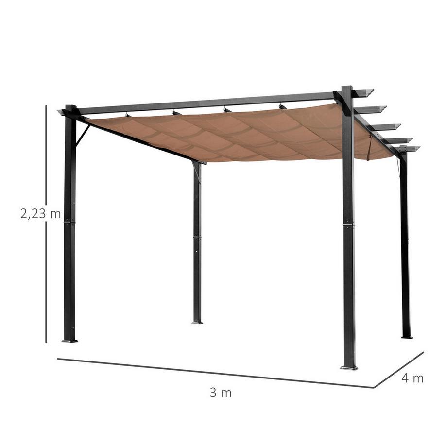 Northio Gazebo Pergola Con Tetto In Tessuto Regolabile 3 X 4 M Tettoia In Alluminio Protezione Solare Per Terrazza Giardino Grigio + Marrone  