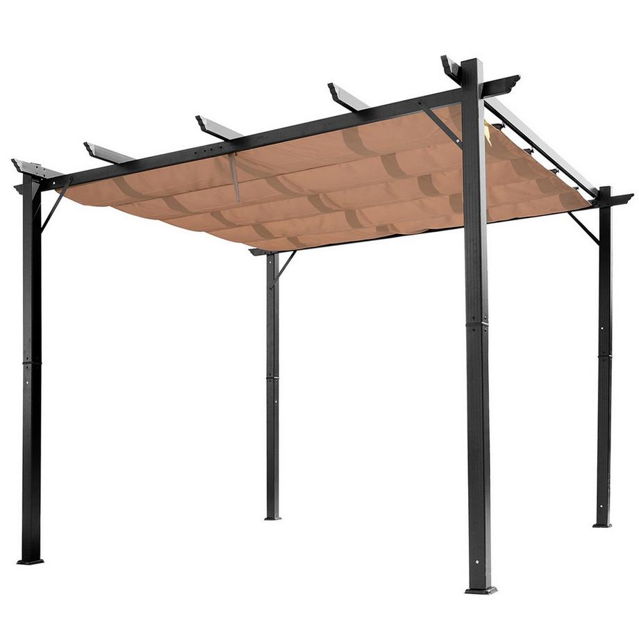 Gazebo Pergola Con Tetto In Tessuto Regolabile 3 X 4 M Tettoia In Alluminio Protezione Solare Per Terrazza Giardino Grigio + Marrone