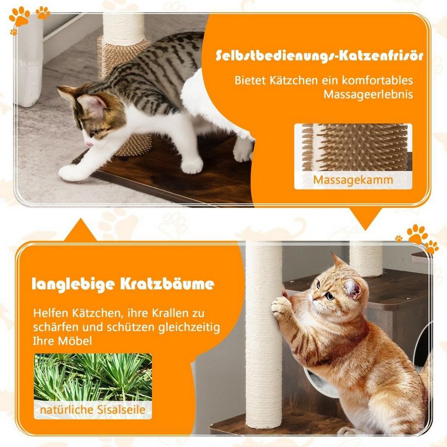 B2X  175cm Katzenbaum 6-stufiger Katzenkratzbaum Holz Katzen Kratzbaum Spielhaus mit Höhle und 5 Matten Aktivitätsbaum Kletterbaum Katzenhaus 