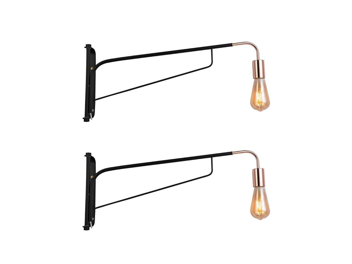 Image of 2er-Set Wandleuchten - Metall - 65 x 10 x 25 cm - Schwarz & Kupfer - COLWOOD 2er-Set Wandleuchten - Metall - 65 x 10 x 25 cm - Schwarz & Kupfer - COLWOOD