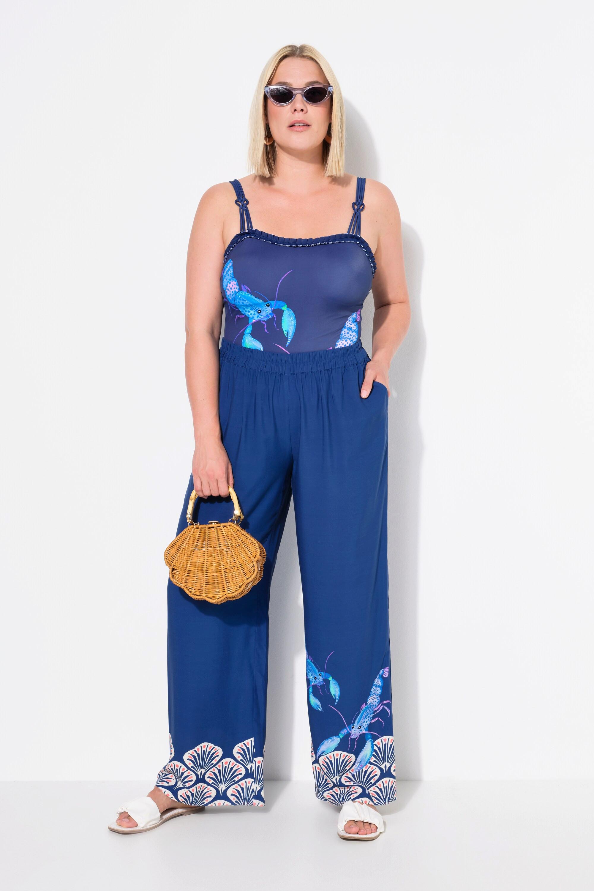 Ulla Popken  Pantalon palazzo, bordure coquillages, jambe large et taille élastique 