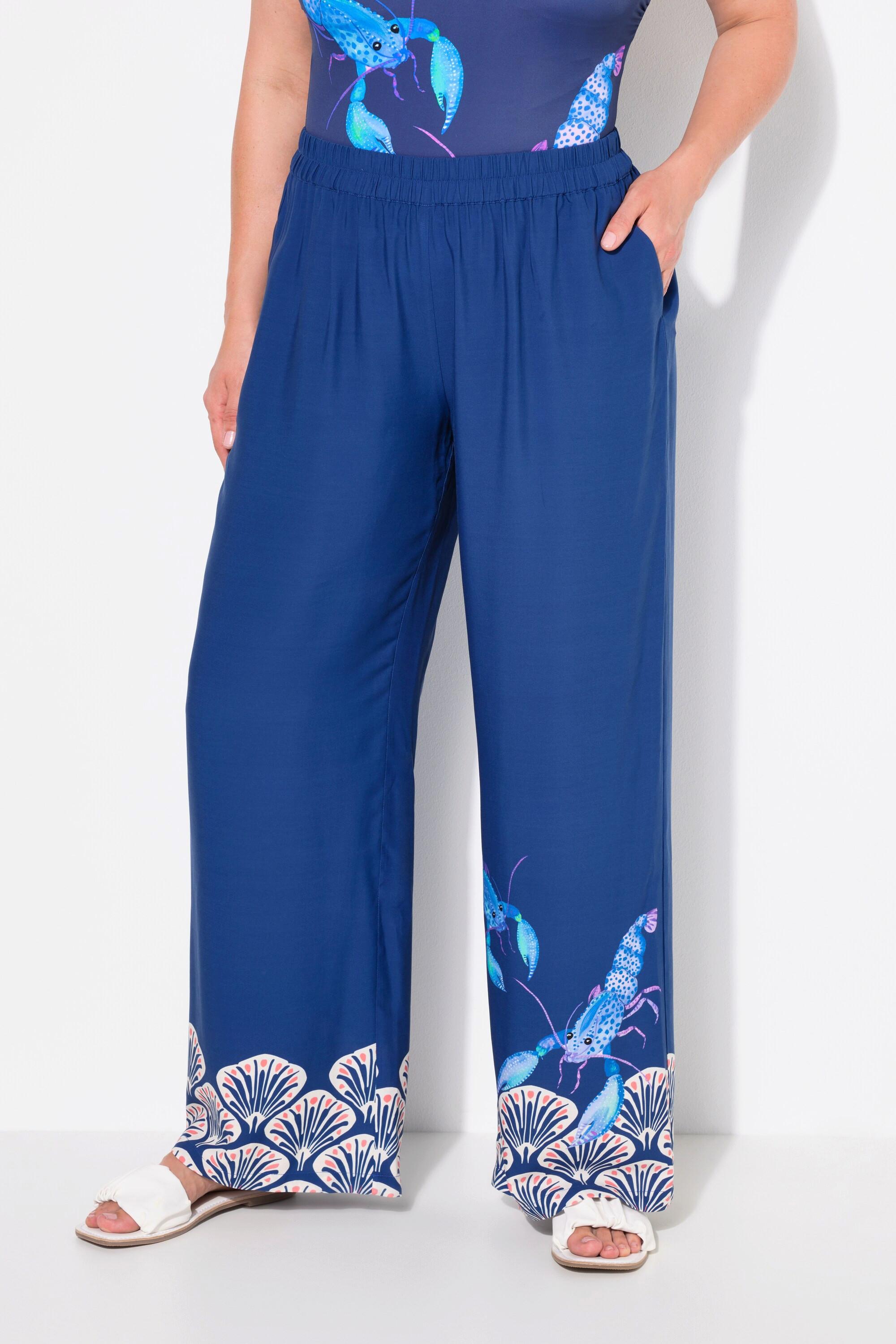 Ulla Popken  Pantalon palazzo, bordure coquillages, jambe large et taille élastique 