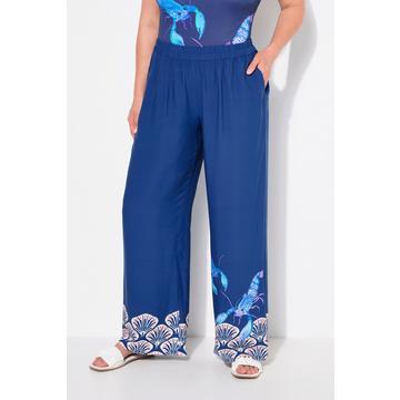 Pantalon palazzo, bordure coquillages, jambe large et taille élastique