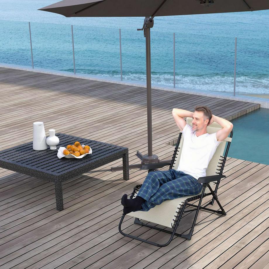 Northio Sonnenliege klappbar Gartenliege mit Kopfkissen, Liegestuhl mit 5-Fach verstellbare Rückenlehne, wetterfeste Campingliege, Gartenstuhl bis 120 kg belastbar, für Garten Outdoor Strand, Beige Aosom  