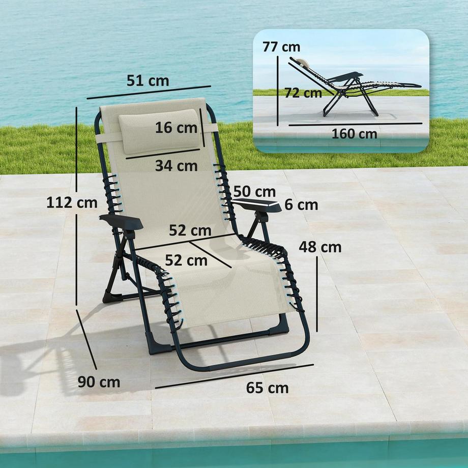 Northio Sonnenliege klappbar Gartenliege mit Kopfkissen, Liegestuhl mit 5-Fach verstellbare Rückenlehne, wetterfeste Campingliege, Gartenstuhl bis 120 kg belastbar, für Garten Outdoor Strand, Beige Aosom  