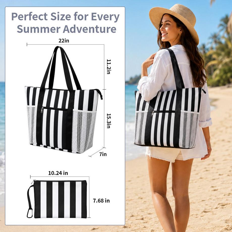 Only-bags.store Große Strandtasche mit 5 Fächern und Nassfach wasserdicht  