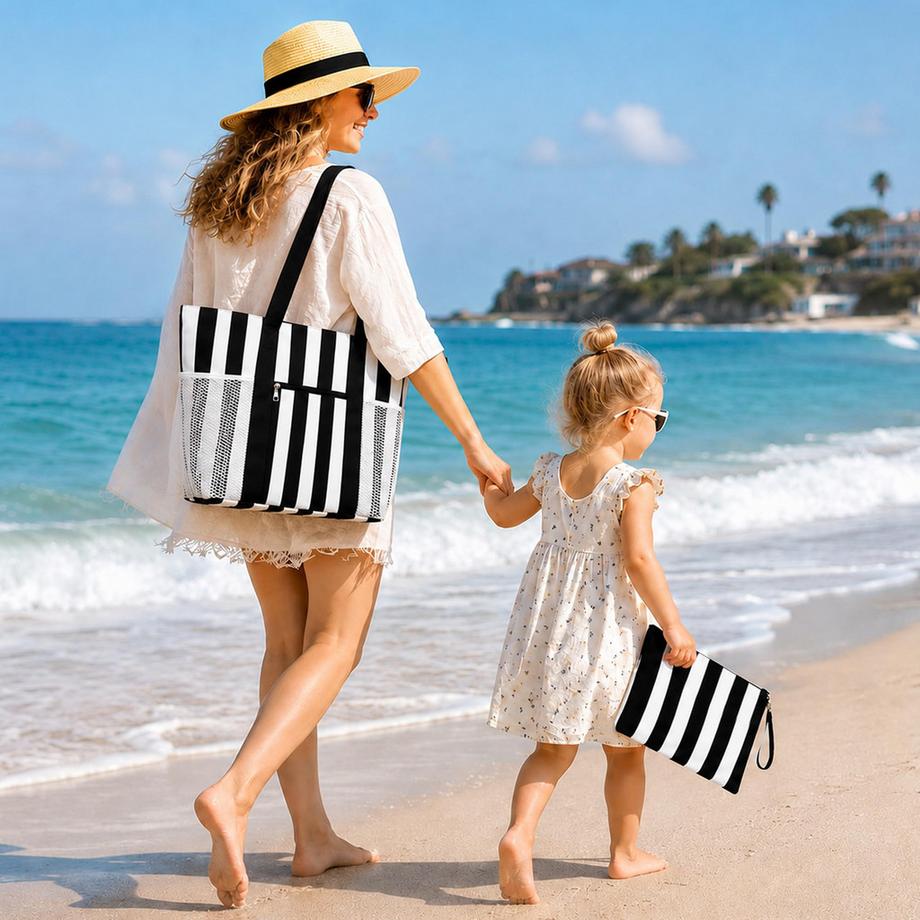 Only-bags.store Große Strandtasche mit 5 Fächern und Nassfach wasserdicht  