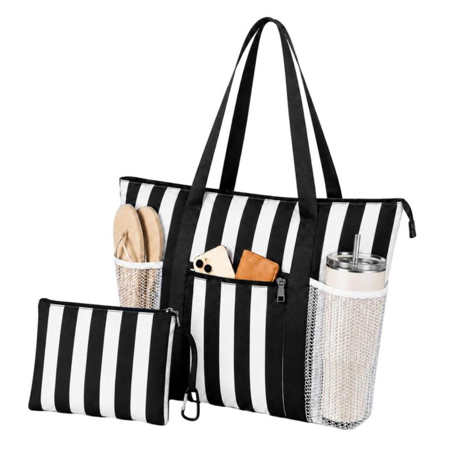 Große Strandtasche, Badetasche mit 5 Fächern & Nassfach, wasserdicht
