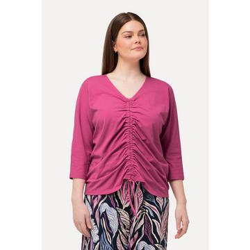 T-shirt col en V et manches 3/4, coton bio, avec fronces