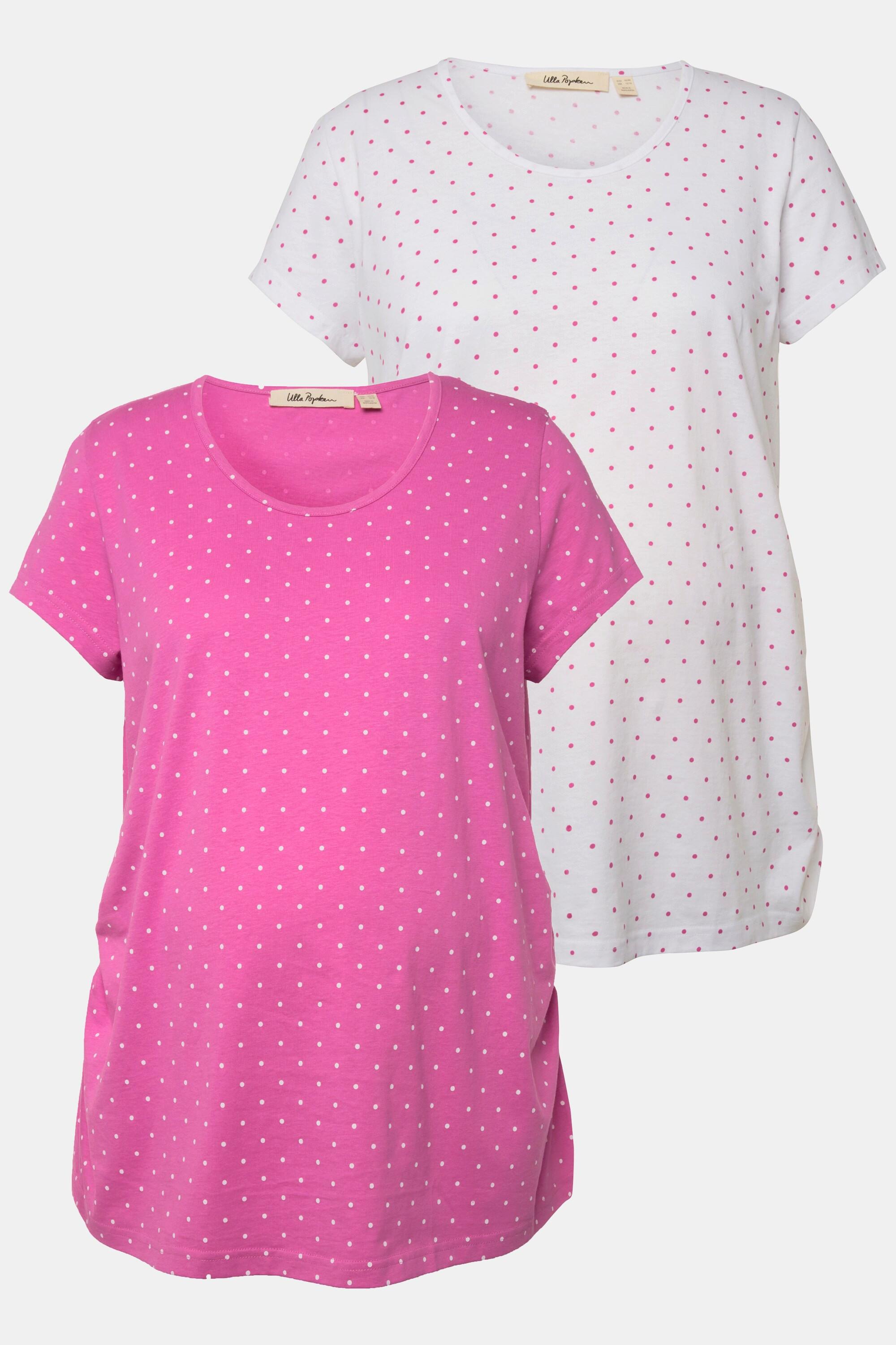 Ulla Popken  Bellieva-T-Shirts, 2er-Pack, Rundhals, Halbarm, seitl. Raffung, Biobaumwolle, GOTS 