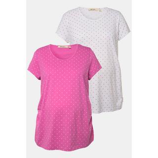 Ulla Popken  Bellieva-T-Shirts, 2er-Pack, Rundhals, Halbarm, seitl. Raffung, Biobaumwolle, GOTS 