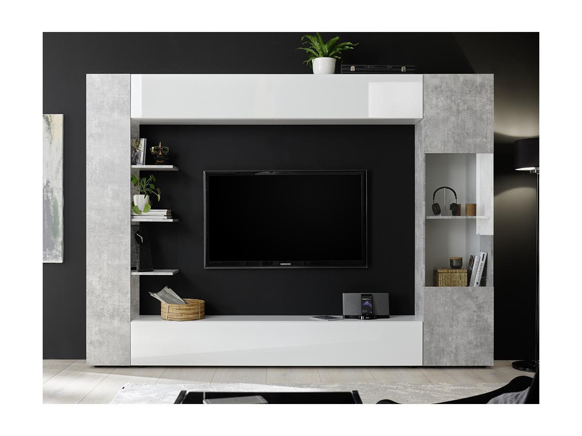 Vente-unique Mur TV SIRIUS avec rangements  laqué béton  