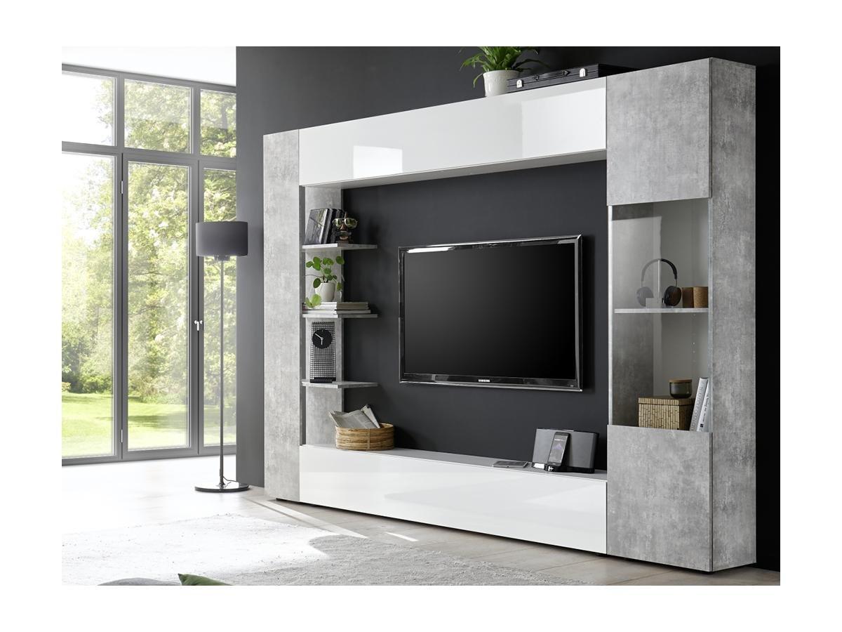 Vente-unique Mur TV SIRIUS avec rangements  laqué béton  