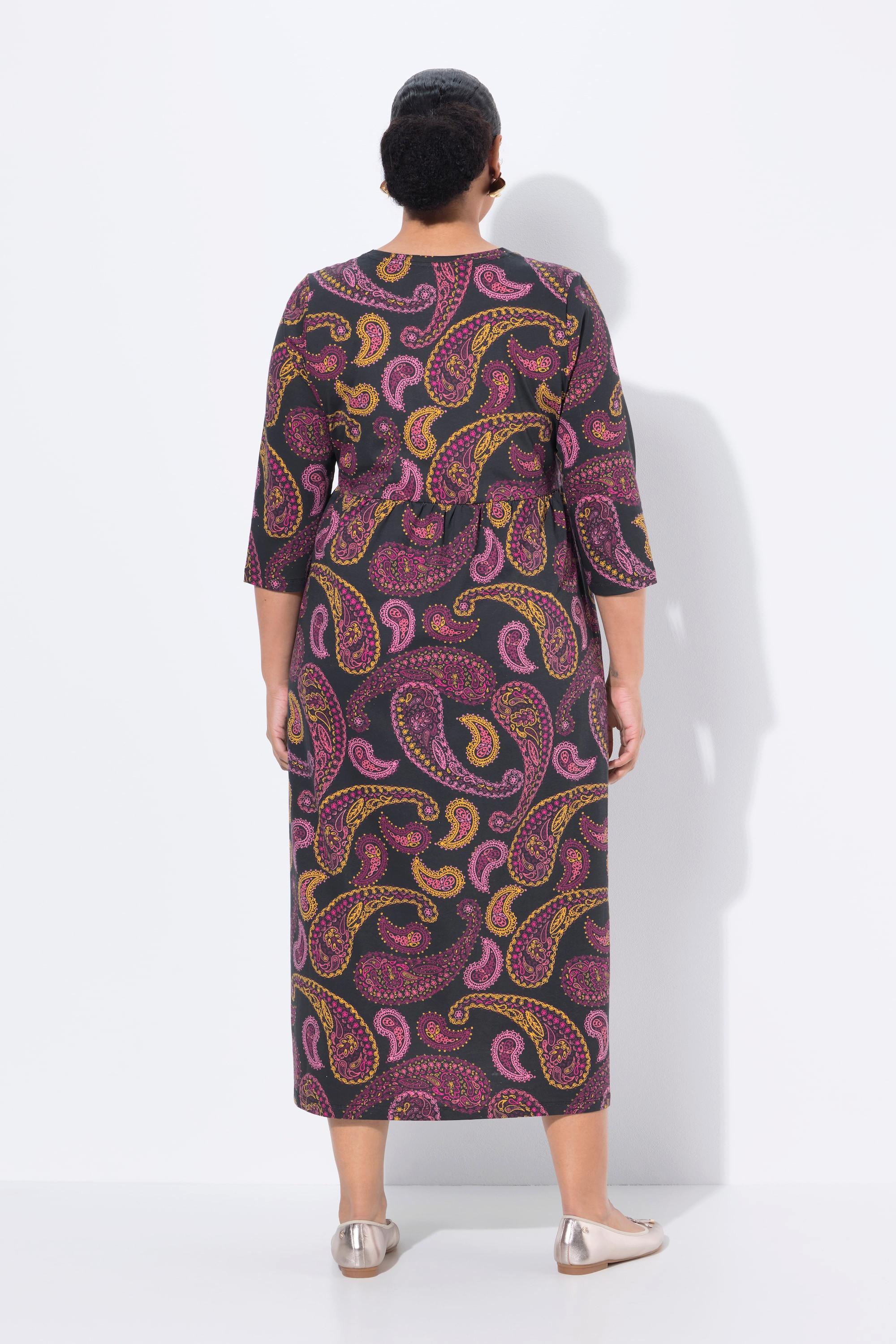 Ulla Popken Jersey Maxikleid A-Linie V-Ausschnitt 3/4 Arm  