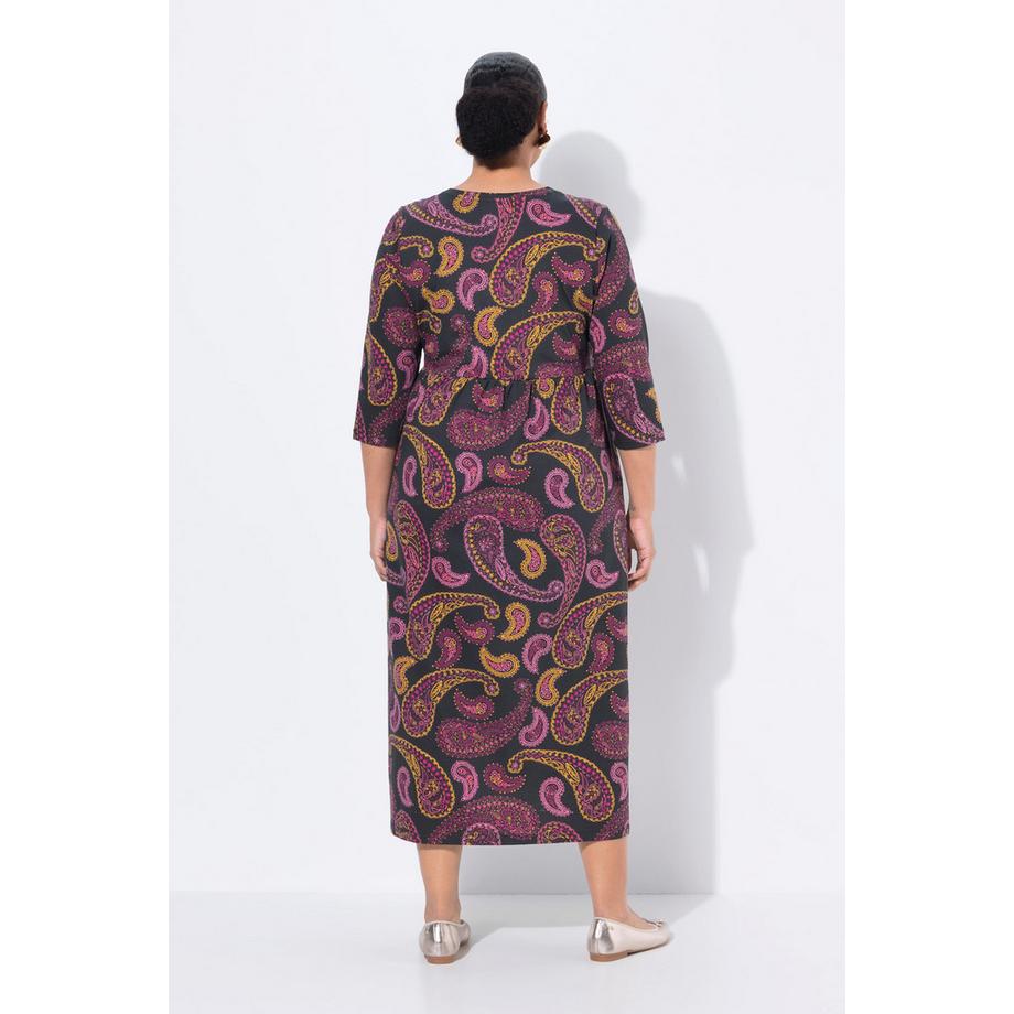 Ulla Popken Abito Lungo Jersey Linea ad A Scollo a V Manica 3/4  