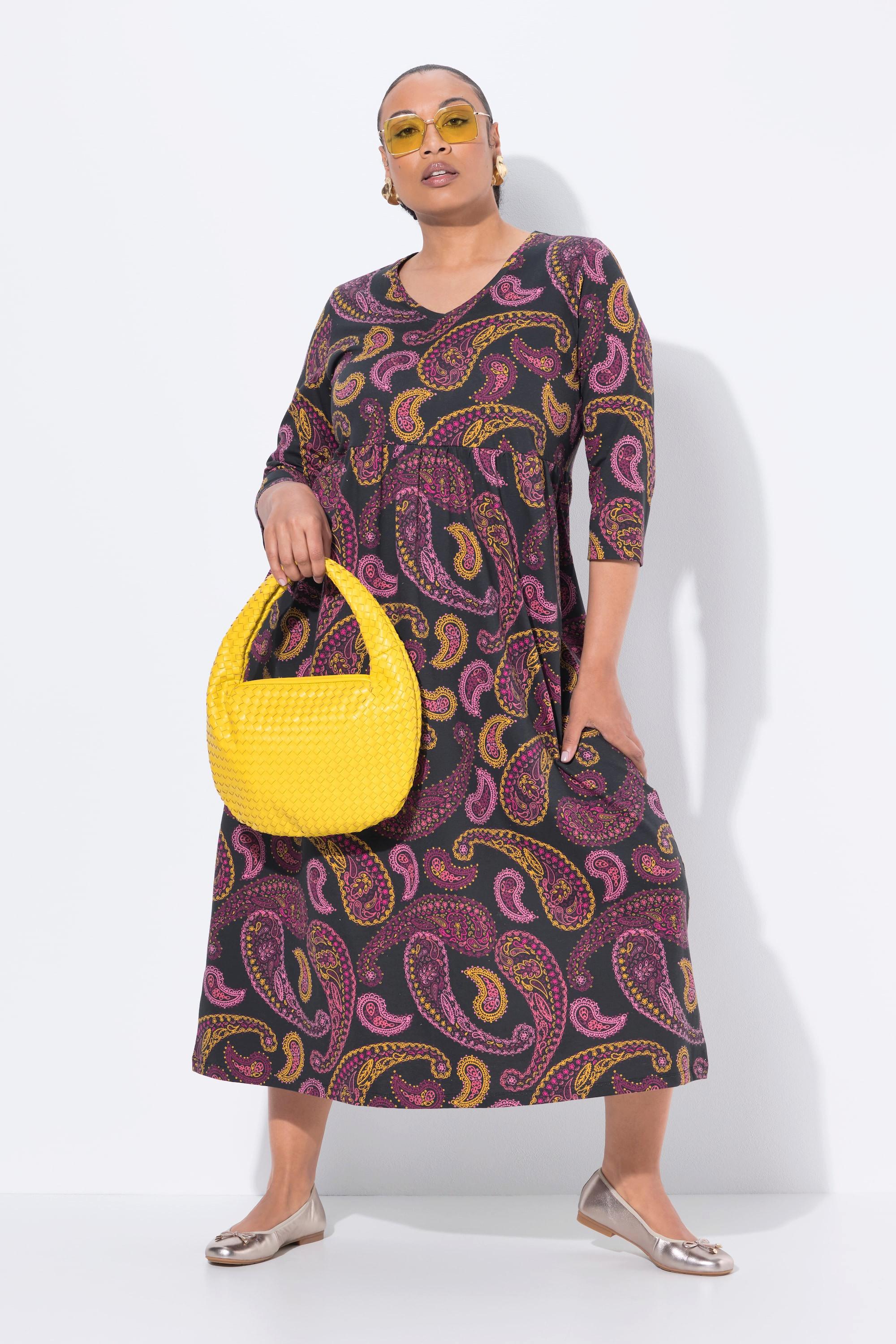 Ulla Popken Jersey Maxikleid A-Linie V-Ausschnitt 3/4 Arm  