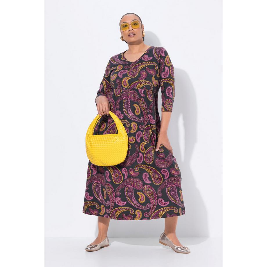 Ulla Popken Abito Lungo Jersey Linea ad A Scollo a V Manica 3/4  