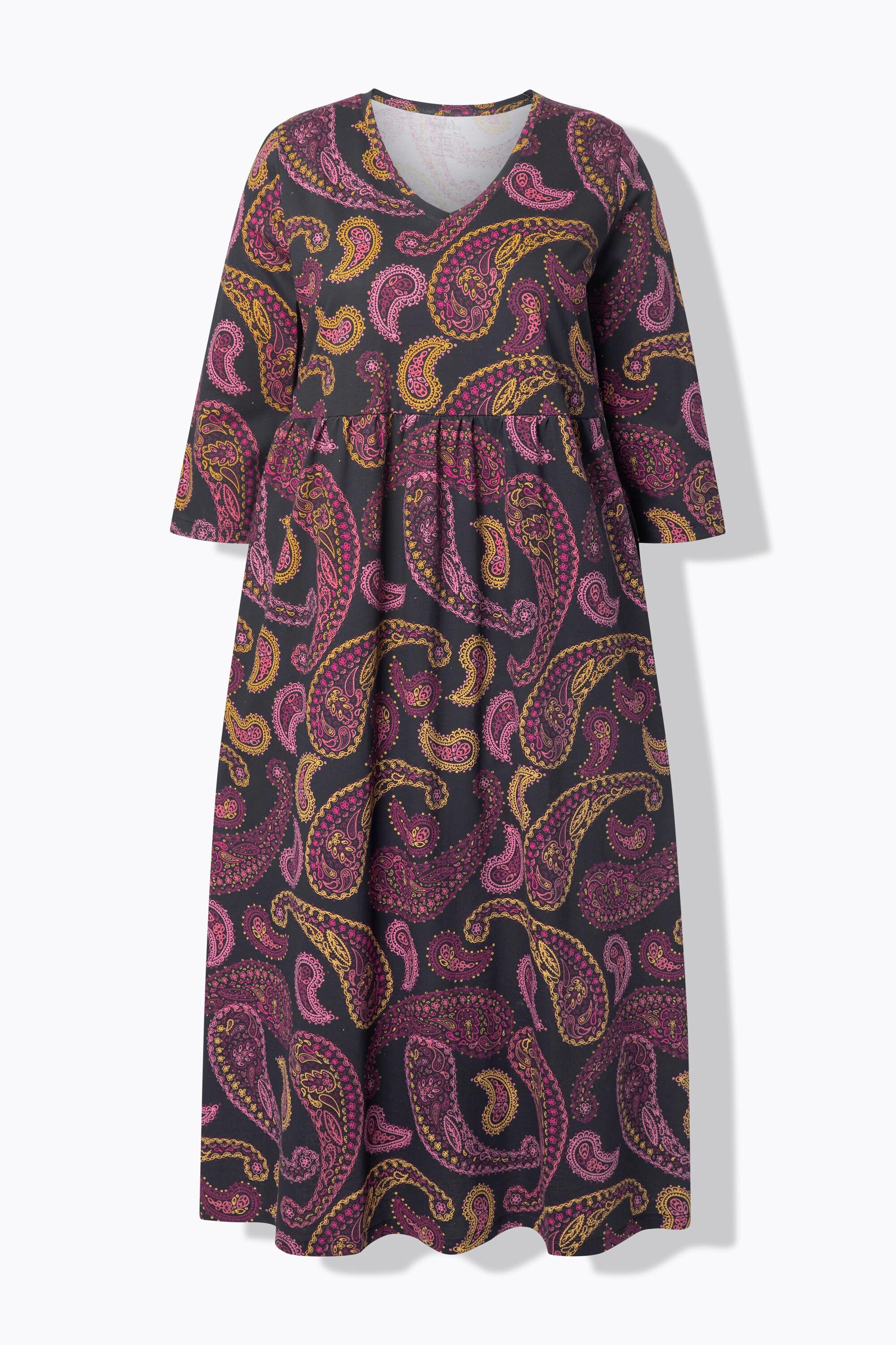 Ulla Popken Jersey Maxikleid A-Linie V-Ausschnitt 3/4 Arm  