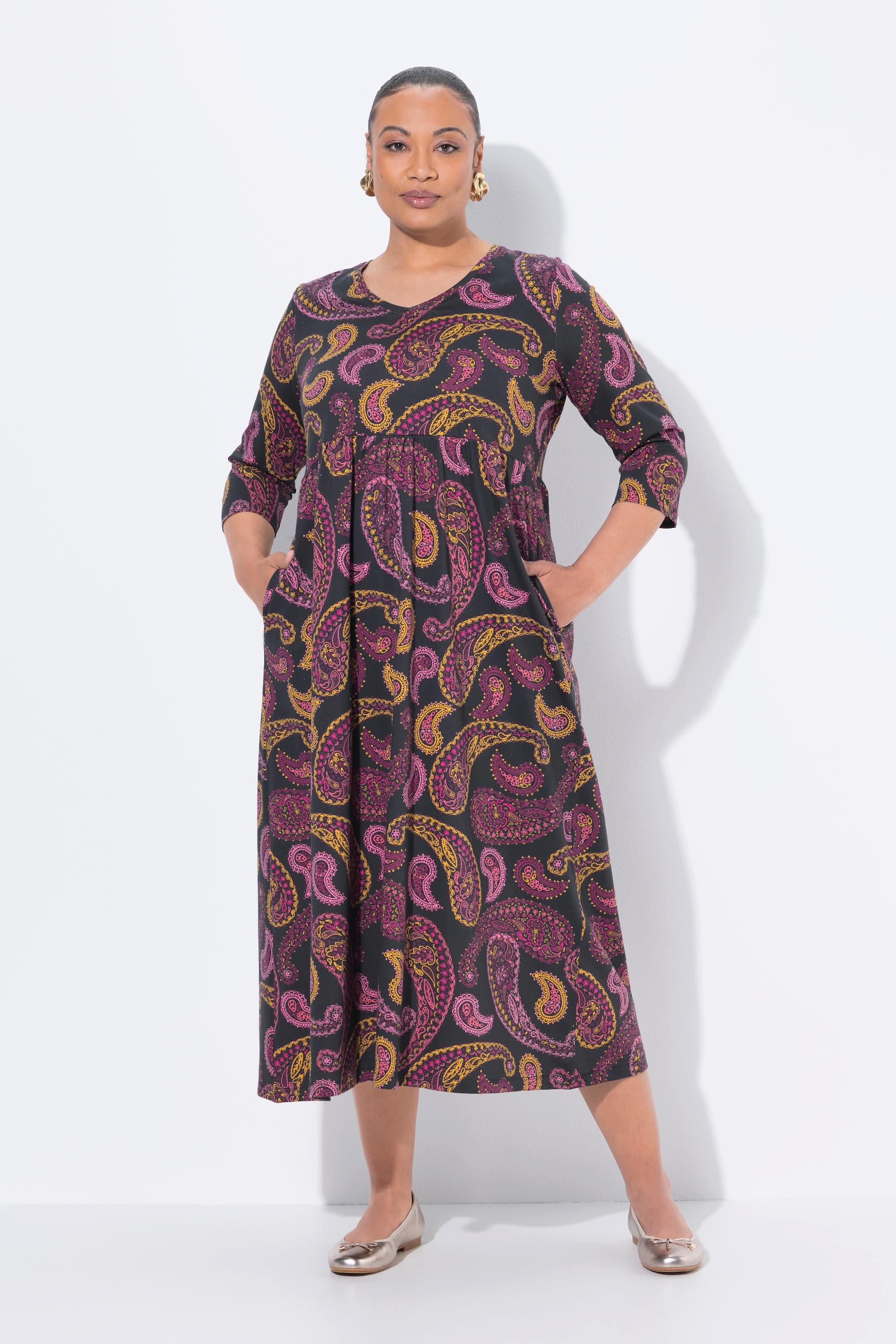 Ulla Popken Jersey Maxikleid A-Linie V-Ausschnitt 3/4 Arm  