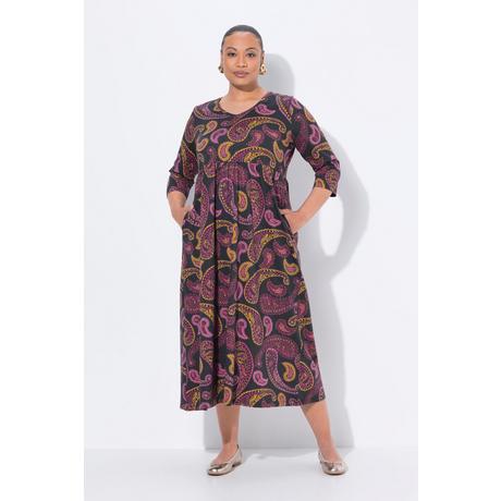 Ulla Popken Jersey Maxikleid A-Linie V-Ausschnitt 3/4 Arm  