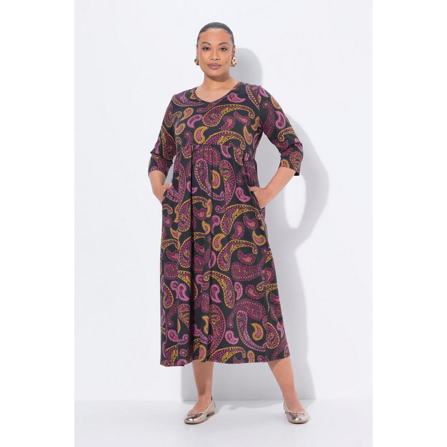 Ulla Popken Abito Lungo Jersey Linea ad A Scollo a V Manica 3/4  