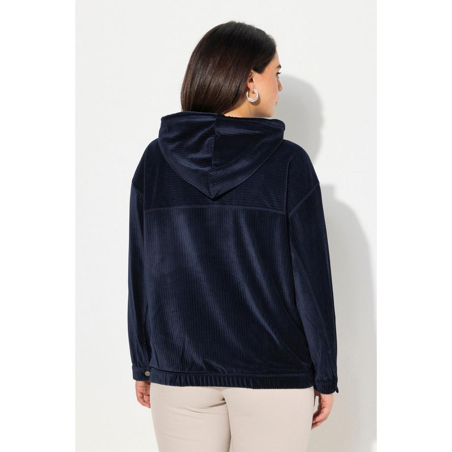 Ulla Popken Sweat-shirt à capuche en velours côtelé oversize manches longues avec bordure élastique  