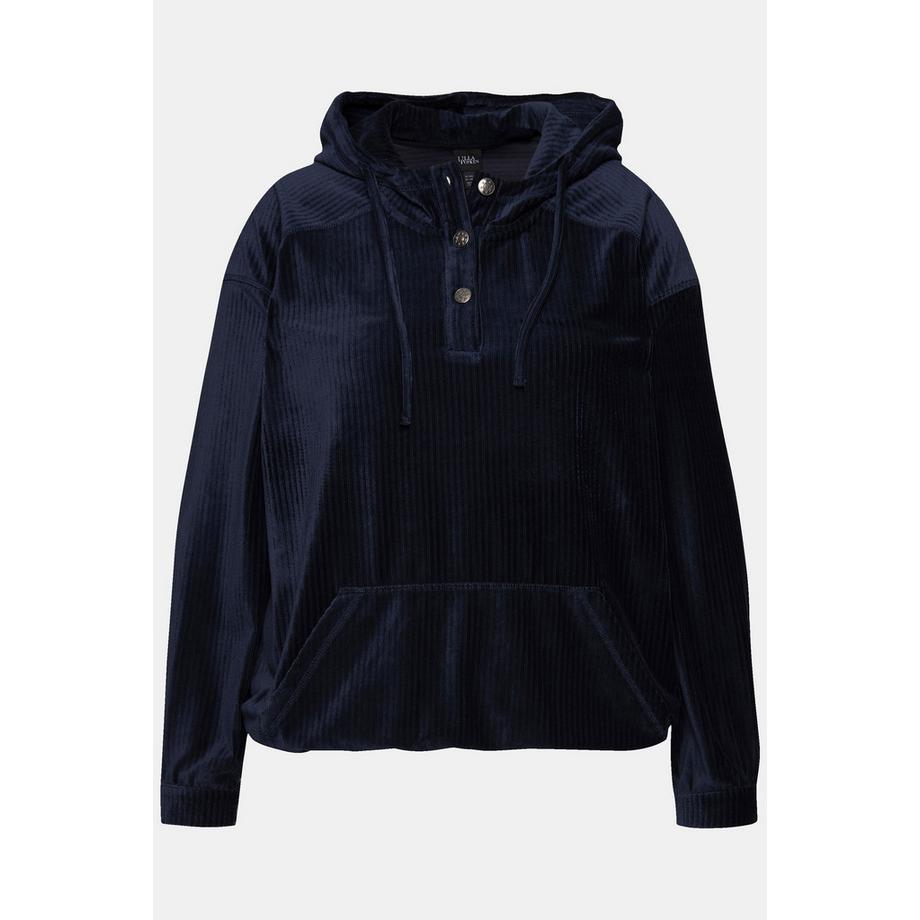 Ulla Popken Sweat-shirt à capuche en velours côtelé oversize manches longues avec bordure élastique  