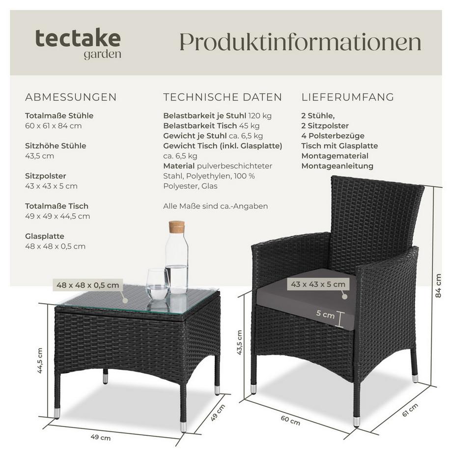 Tectake Rattanset Luzern für 2 Personen widerstandsfähig  