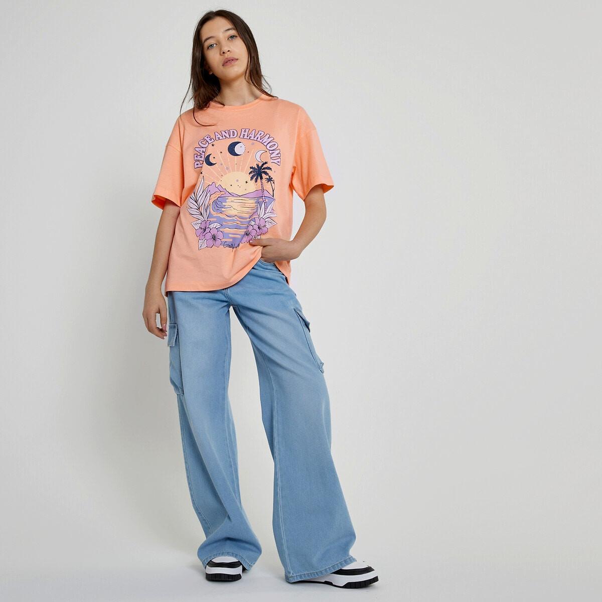 Image of Oversized T-shirt Mit Kurzen Ärmeln Mädchen Orange S