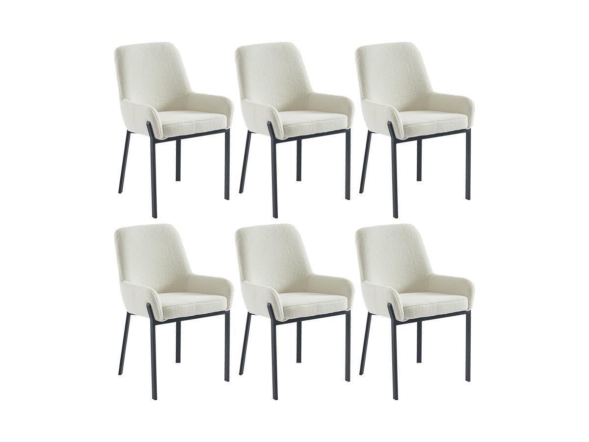 PASCAL MORABITO Lot de 6 chaises avec accoudoirs en tissu bouclette et métal - Blanc - CAROLONA de Pascal MORABITO  