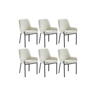 PASCAL MORABITO Lot de 6 chaises avec accoudoirs en tissu bouclette et métal - Blanc - CAROLONA de Pascal MORABITO  