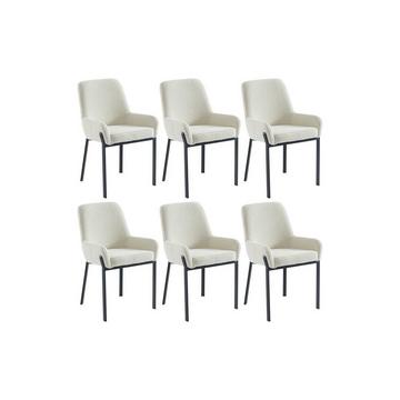 Lot de 6 chaises avec accoudoirs en tissu bouclette et métal - Blanc - CAROLONA de Pascal MORABITO