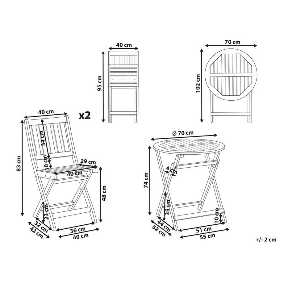 Beliani Set bistrot en Legno d'acacia certificato FSC® Rustico FEBBIO  