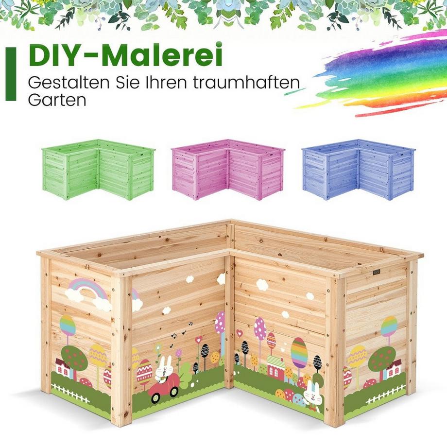 Northix Hochbeet Holz Pflanzkasten für Balkon Garten Terrasse Kräuterbeet Blumenkasten 120 x 120 x 63 cm Natur  