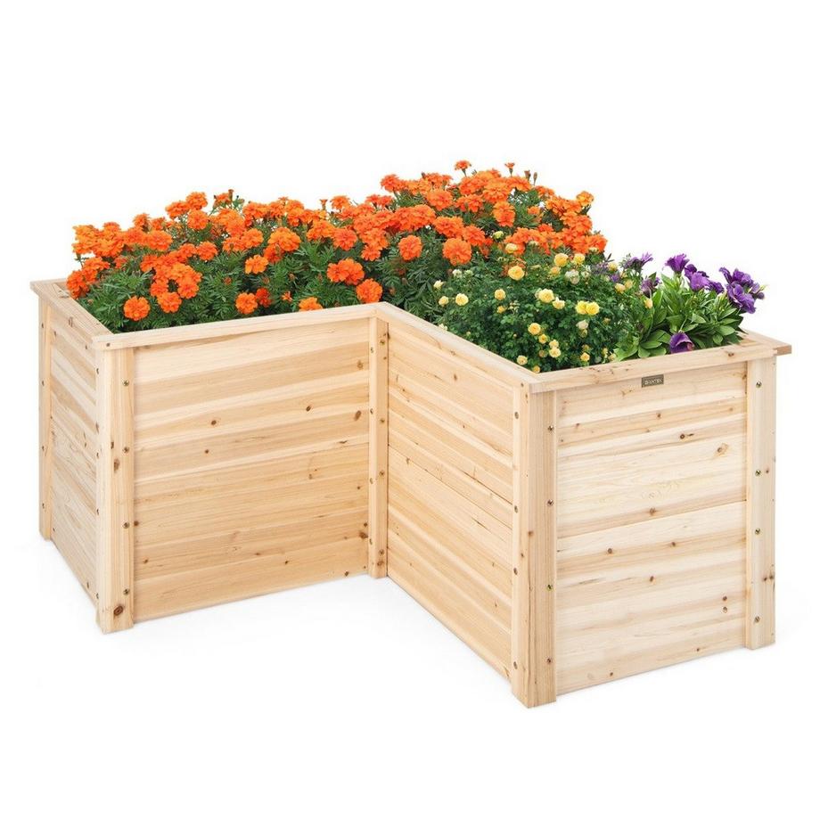 Northix Hochbeet Holz Pflanzkasten für Balkon Garten Terrasse Kräuterbeet Blumenkasten 120 x 120 x 63 cm Natur  