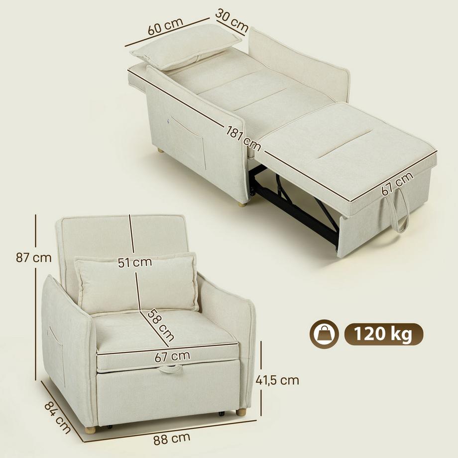 HOMCOM Fauteuil-lit  