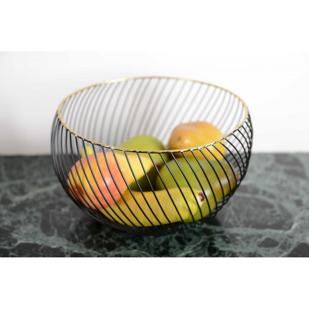 Aulica Schwarzer Obstkorb mit goldenem Rand, 22,5x22,5x14,5 cm  